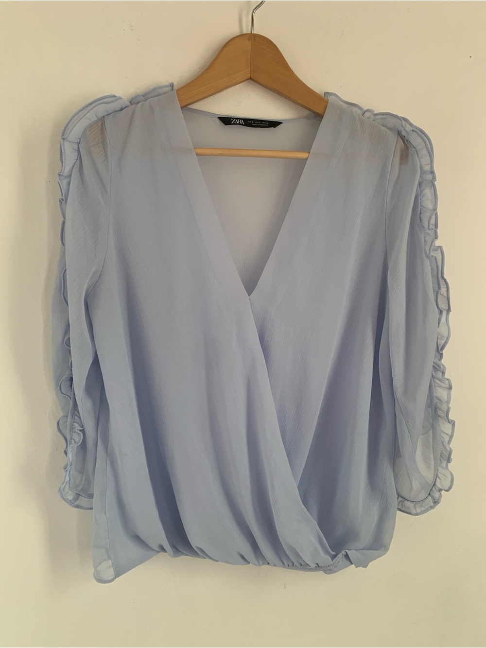 Zara Sheer Ruffle Sleeve Wrap Blouse